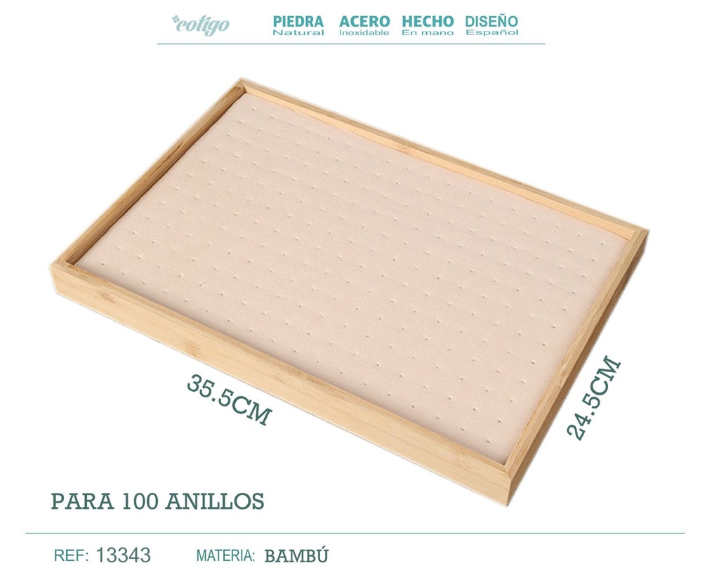 Bandeja de madera 35.5x24.5 cm para 100 anillos - Expositor para bisutería