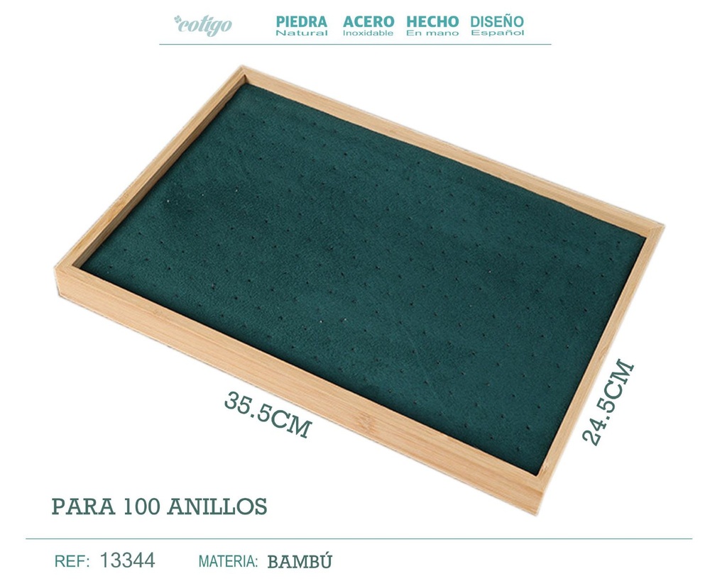 Bandeja de madera 35.5x24.5 cm para 100 anillos - Expositor para bisutería