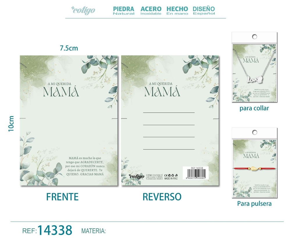 Tarjeta de felicitación para Mamá - Tarjeta para joyas de regalo