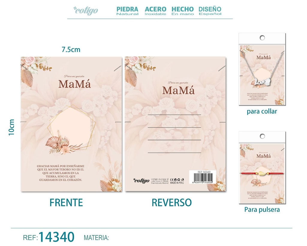 Tarjeta de felicitación para Mamá - Tarjeta para joyas de regalo