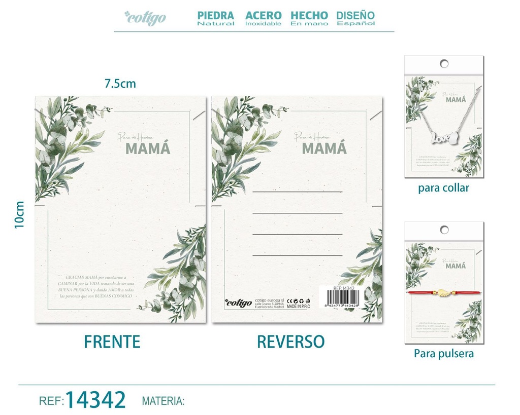 Tarjeta de felicitación para Mamá - Tarjeta para joyas de regalo