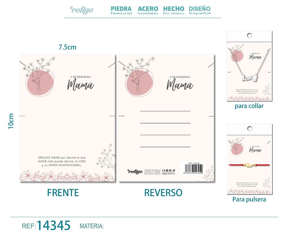 Tarjeta de felicitación para Mamá - Tarjeta para joyas de regalo