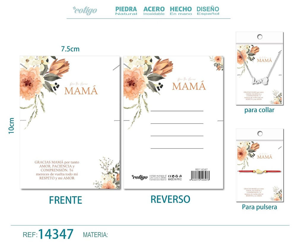 Tarjeta de felicitación para Mamá - Tarjeta para joyas de regalo