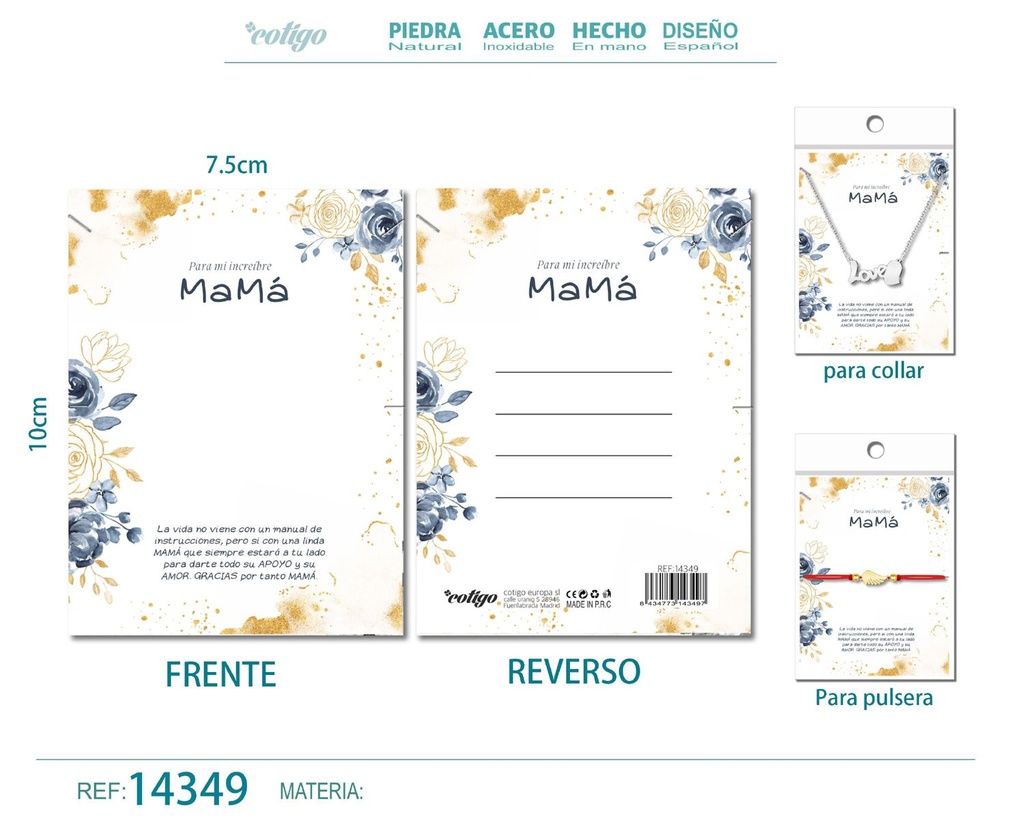 Tarjeta de felicitación para Mamá - Tarjeta para joyas de regalo