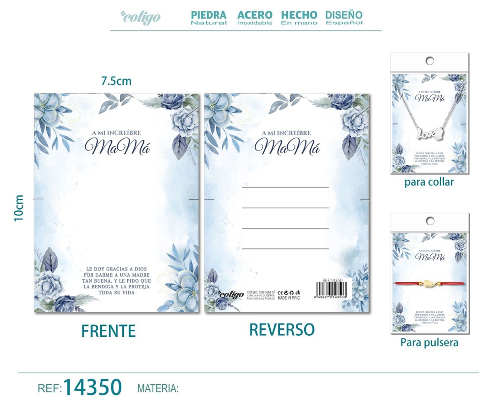 Tarjeta de felicitación para Mamá - Tarjeta para joyas de regalo