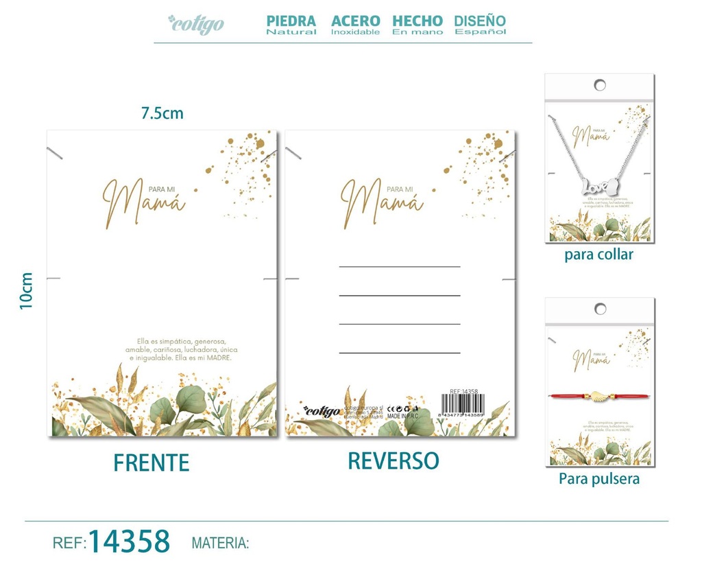 Tarjeta de felicitación para Mamá - Tarjeta para joyas de regalo