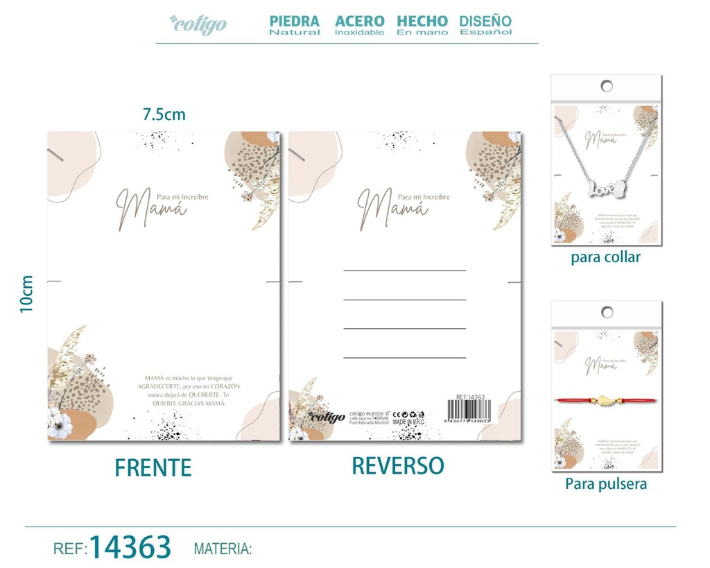 Tarjeta de felicitación para Mamá - Tarjeta para joyas de regalo