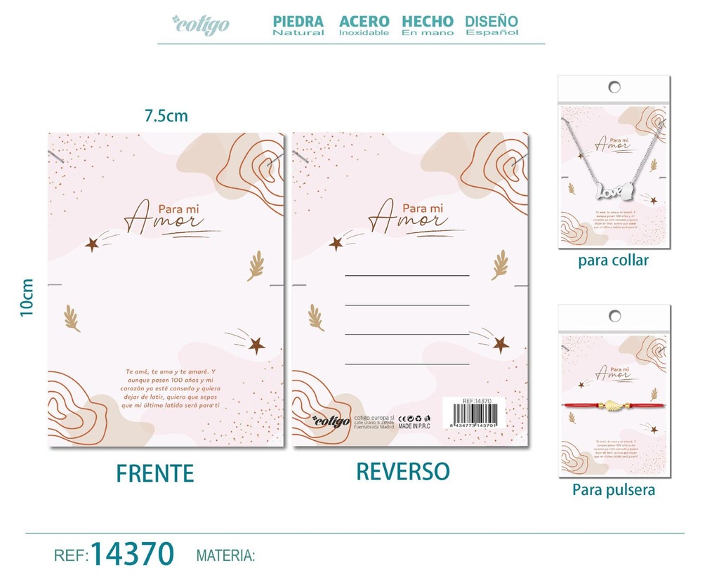Tarjeta de felicitación para Amor - Tarjeta para joyas de regalo