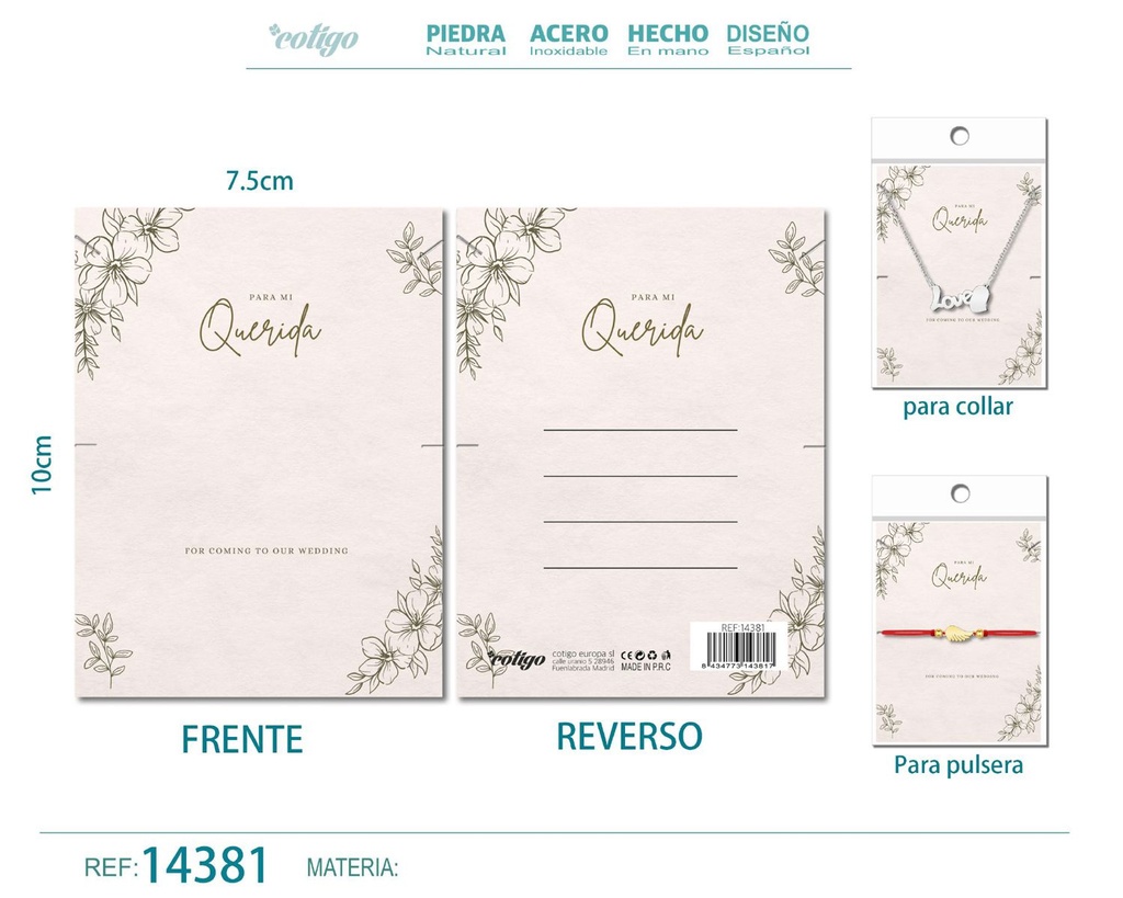 Tarjeta de felicitación para Amor - Tarjeta para joyas de regalo
