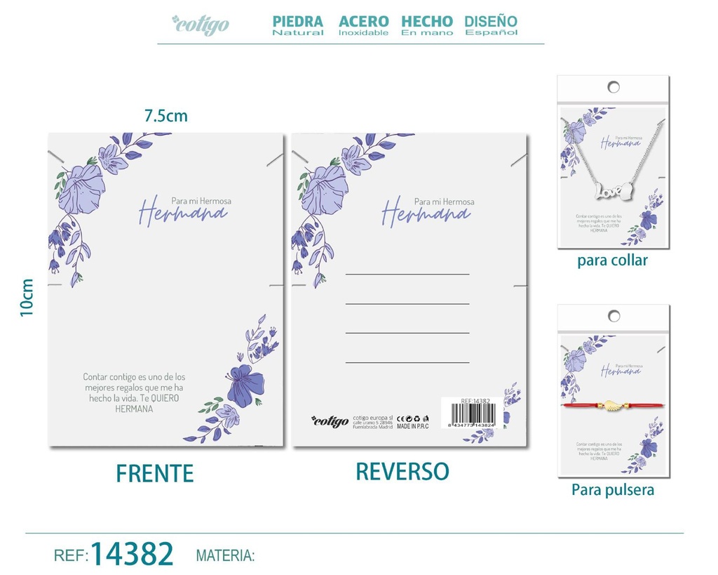 Tarjeta de felicitación para Hermana - Tarjeta para joyas de regalo