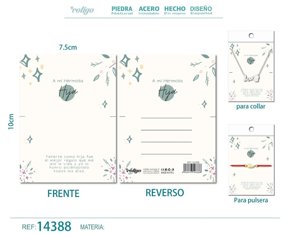 Tarjeta de felicitación para Hija - Tarjeta para joyas de regalo