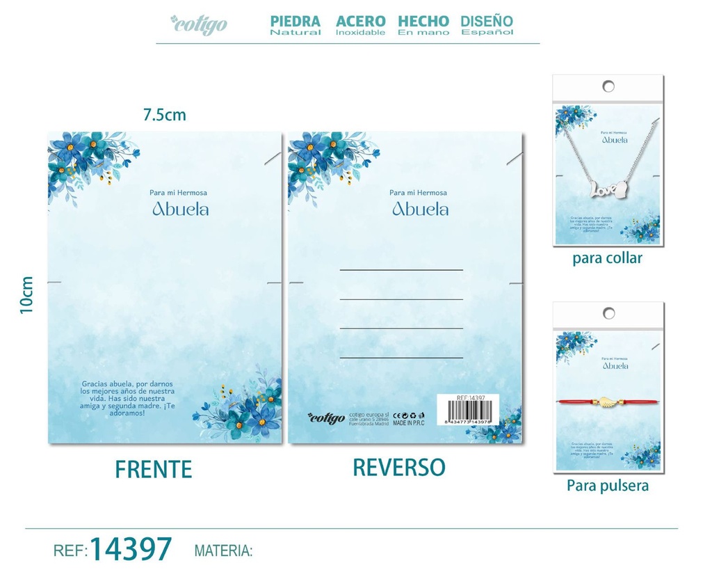 Tarjeta de felicitación para Abuela - Tarjeta para joyas de regalo