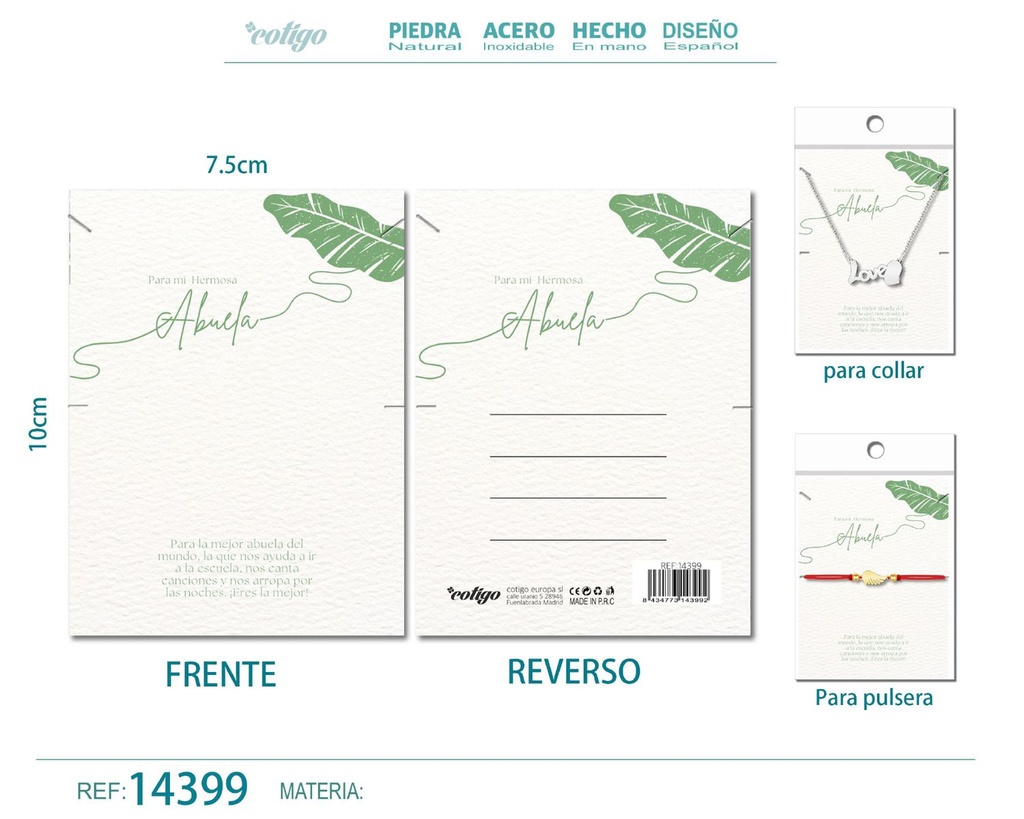 Tarjeta de felicitación para Abuela - Tarjeta para joyas de regalo