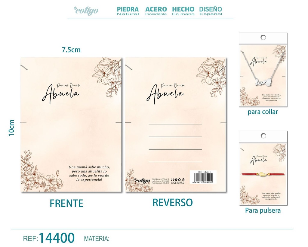 Tarjeta de felicitación para Abuela - Tarjeta para joyas de regalo