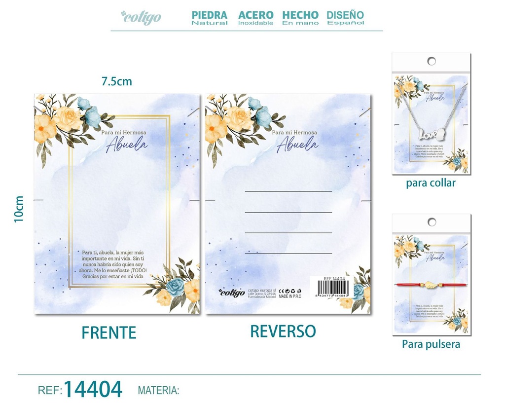 Tarjeta de felicitación para Abuela - Tarjeta para joyas de regalo