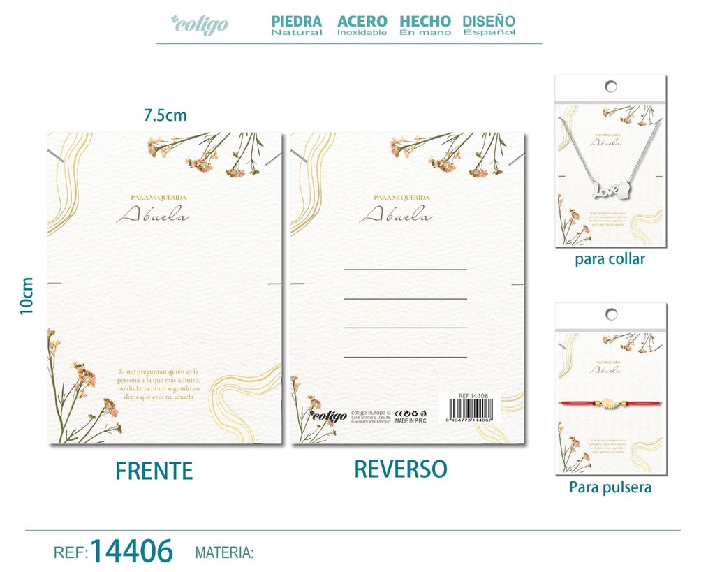 Tarjeta de felicitación para Abuela - Tarjeta para joyas de regalo