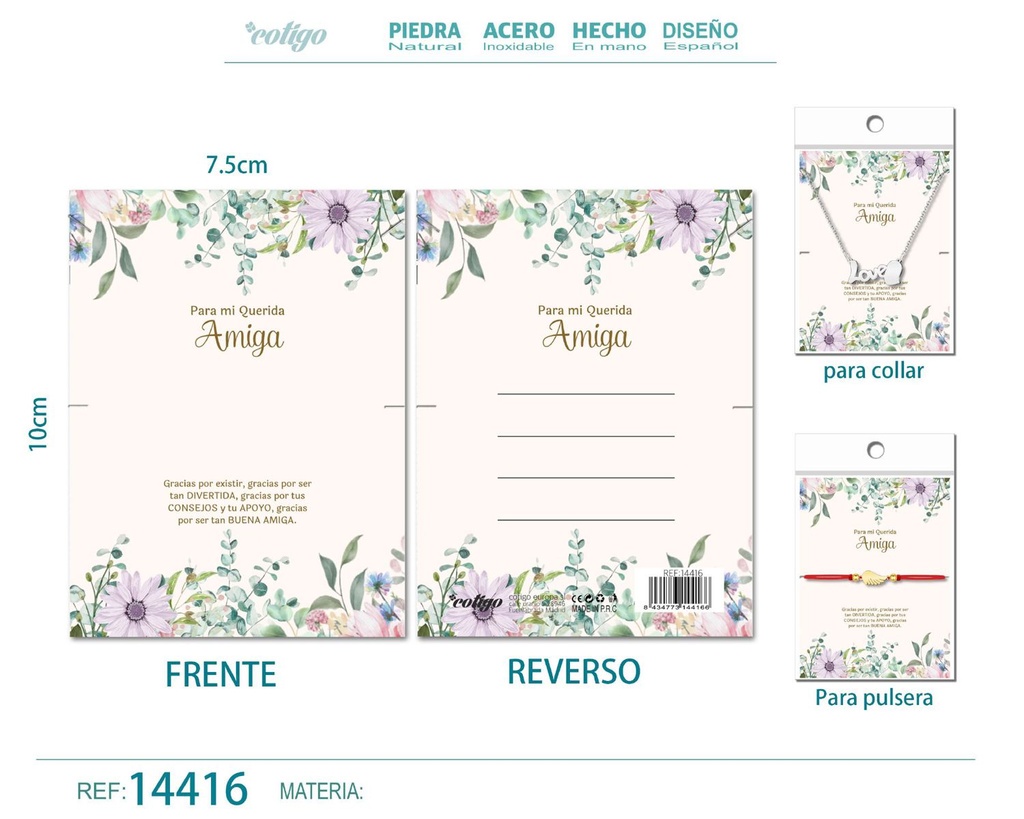 Tarjeta de felicitación para Amiga - Tarjeta para joyas de regalo