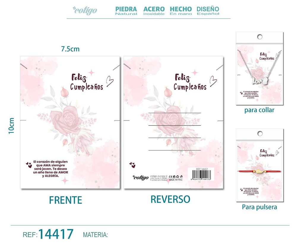 Tarjeta de felicitación para Cumpleaños - Tarjeta para joyas de regalo