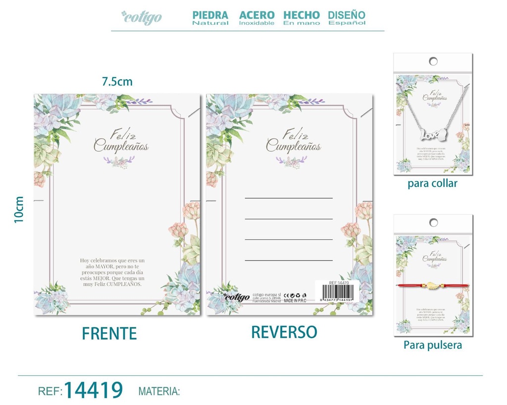 Tarjeta de felicitación para Cumpleaños - Tarjeta para joyas de regalo