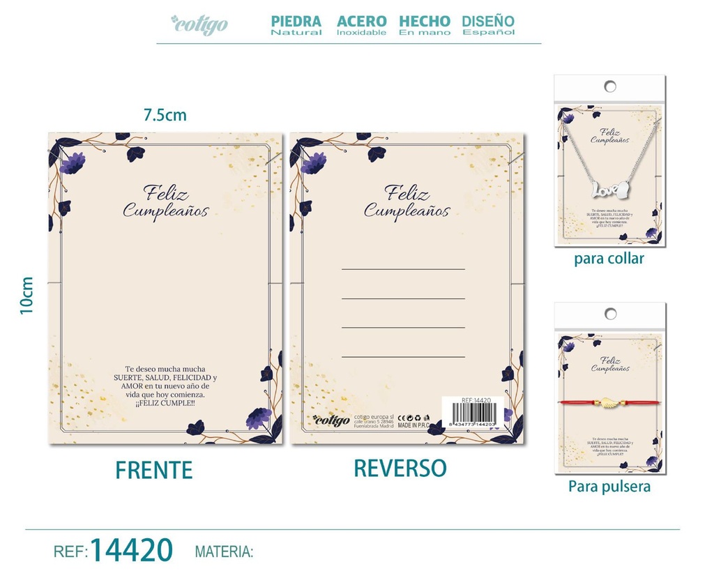 Tarjeta de felicitación para Cumpleaños - Tarjeta para joyas de regalo