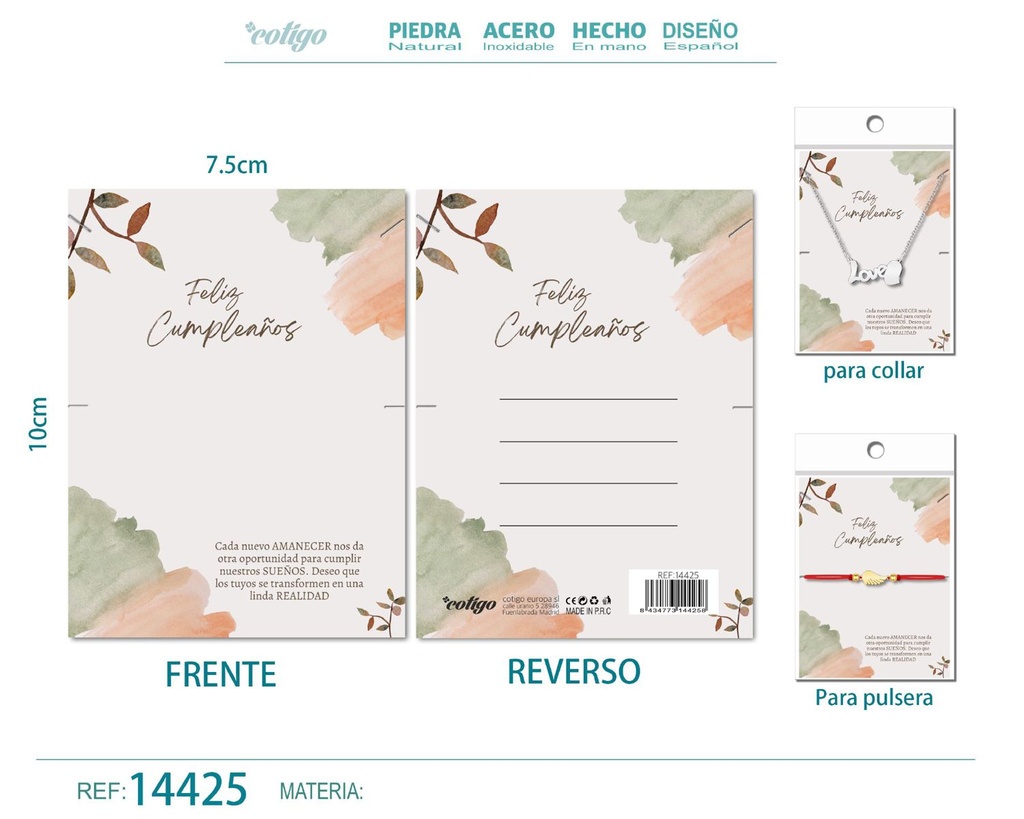 Tarjeta de felicitación para Cumpleaños - Tarjeta para joyas de regalo
