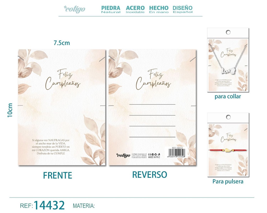 Tarjeta de felicitación para Cumpleaños - Tarjeta para joyas de regalo