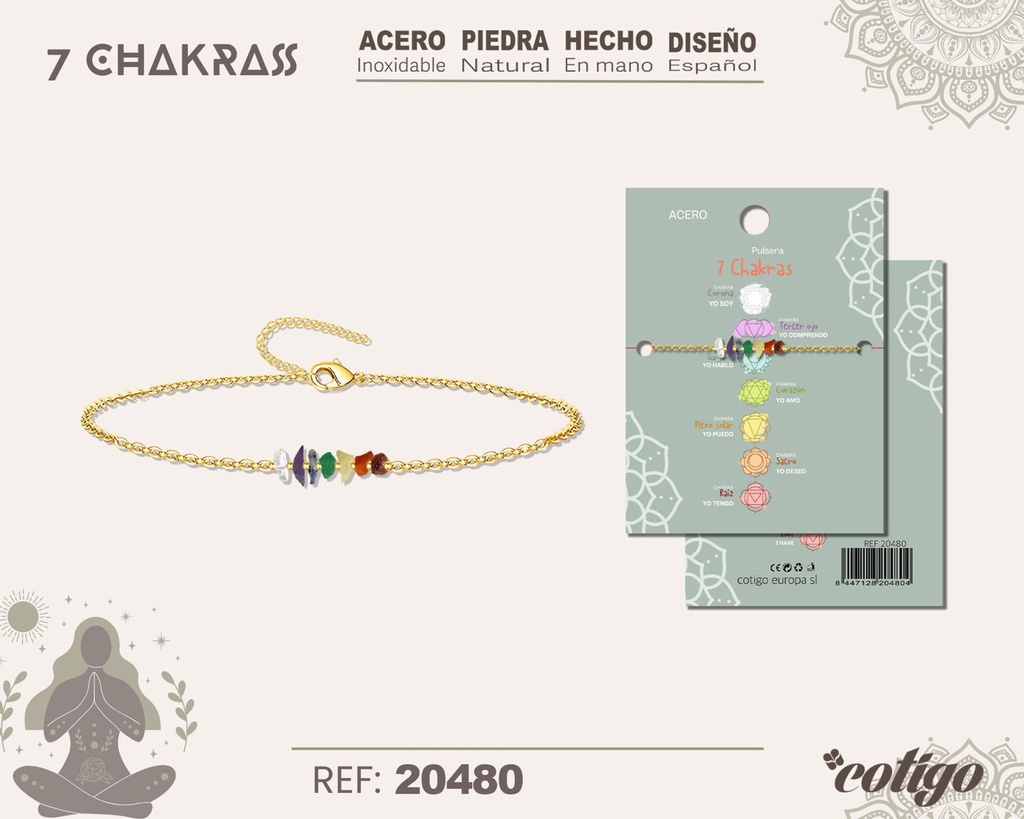 Pulsera de 7 Chakras con piedra natural y acero - Accesorios de bisutería