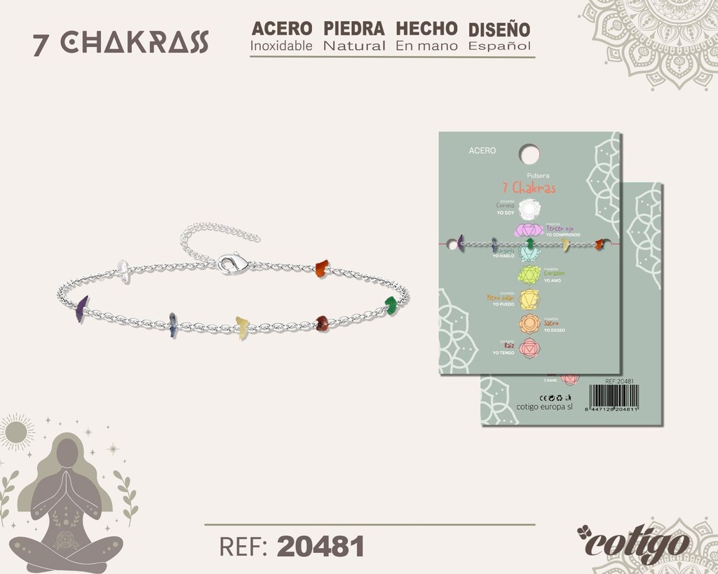 Pulsera de 7 Chakras con piedra natural y acero - Accesorios de bisutería