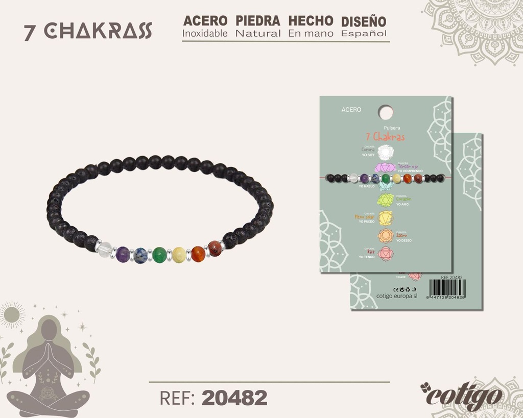 Pulsera de 7 Chakras con piedra natural y acero - Accesorios de bisutería