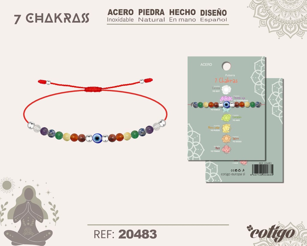 Pulsera de 7 Chakras con piedra natural y acero - Accesorios de bisutería