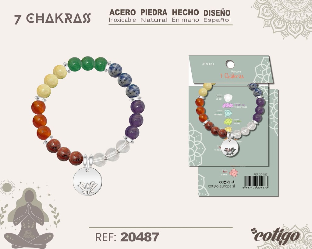 Pulsera de 7 Chakras con piedra natural y acero - Accesorios de bisutería