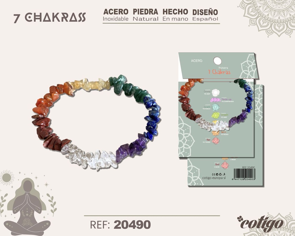 Pulsera de 7 Chakras con piedra natural y acero - Accesorios de bisutería