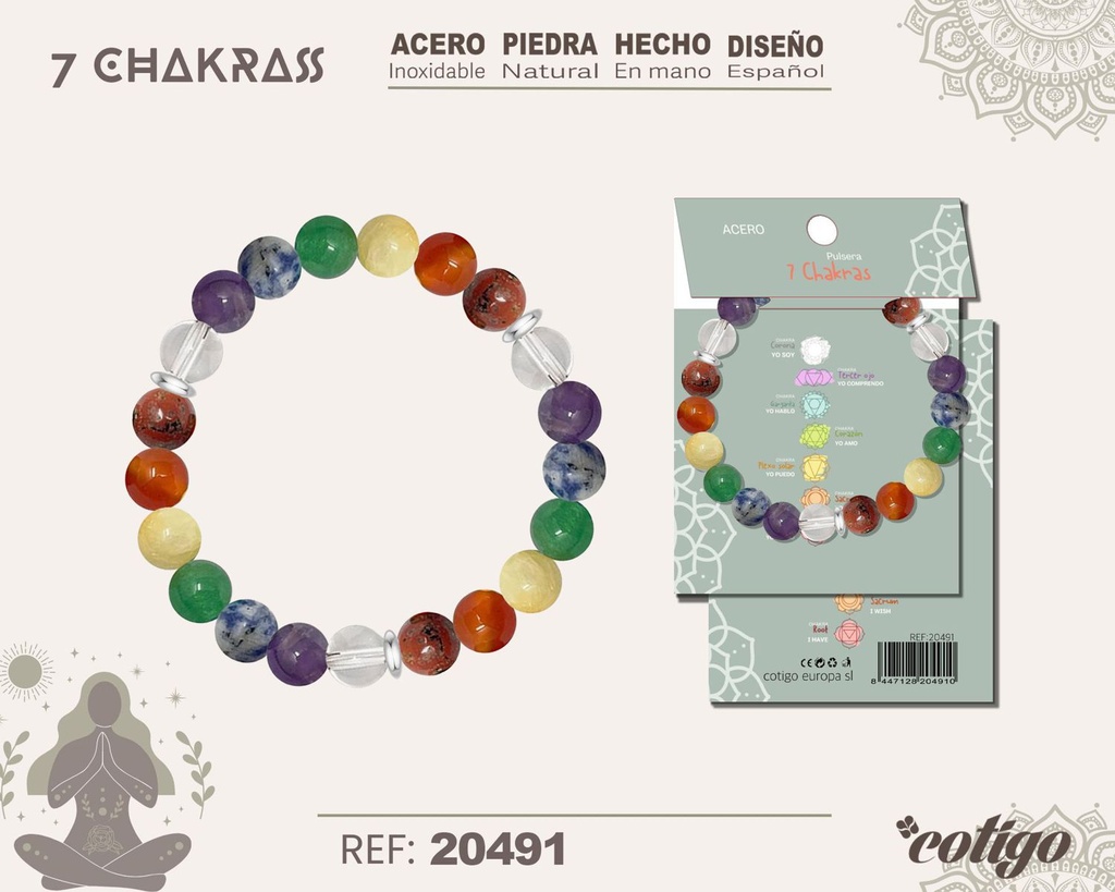 Pulsera de 7 Chakras con piedra natural y acero - Accesorios de bisutería