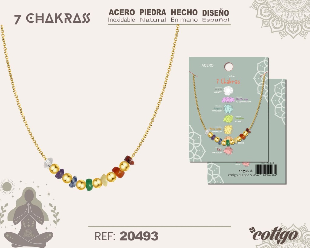 Collar de 7 Chakras con piedra natural y acero - Accesorios de bisutería