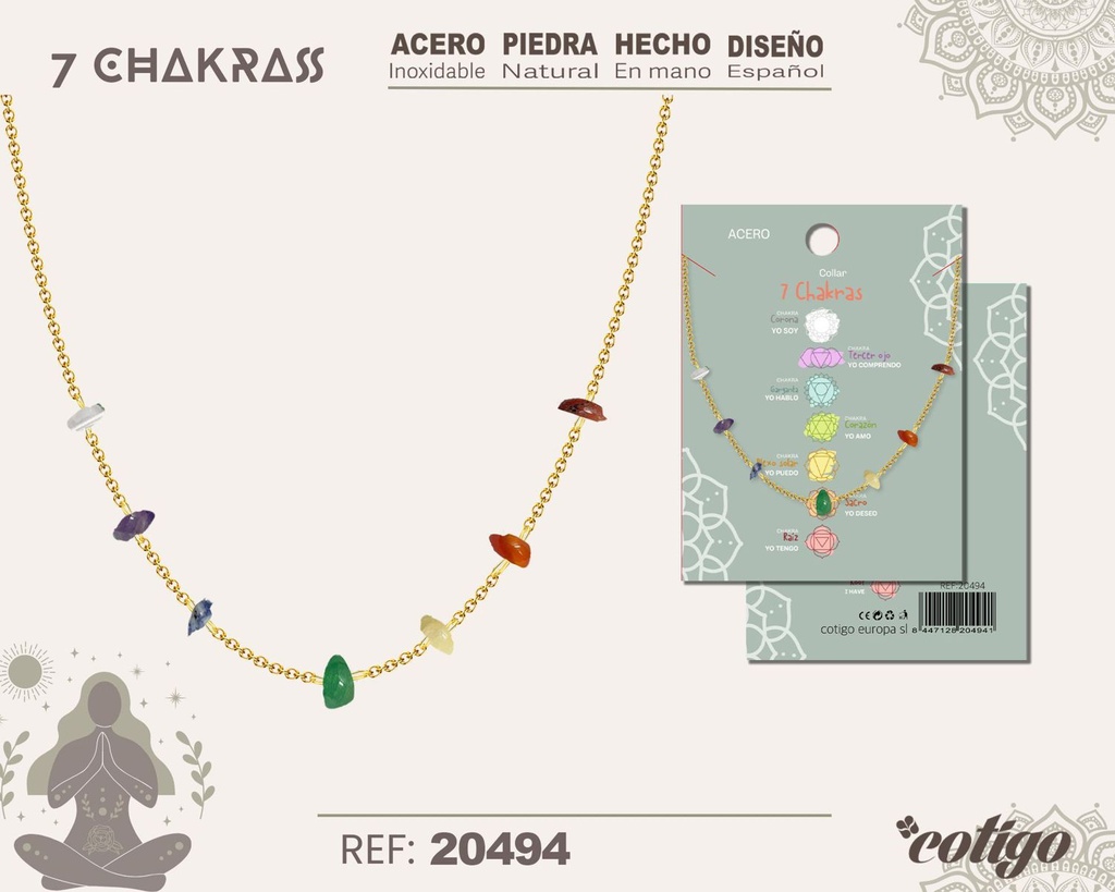 Collar de 7 Chakras con piedra natural y acero - Accesorios de bisutería