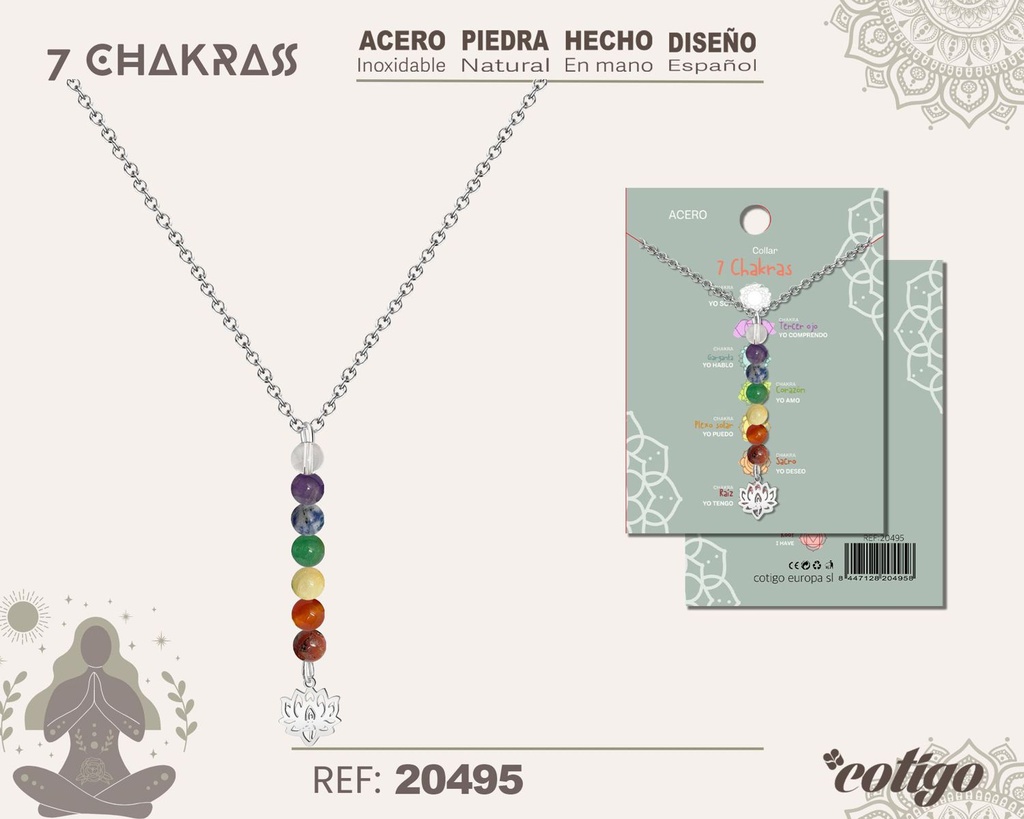 Collar de 7 Chakras con piedra natural y acero - Accesorios de bisutería