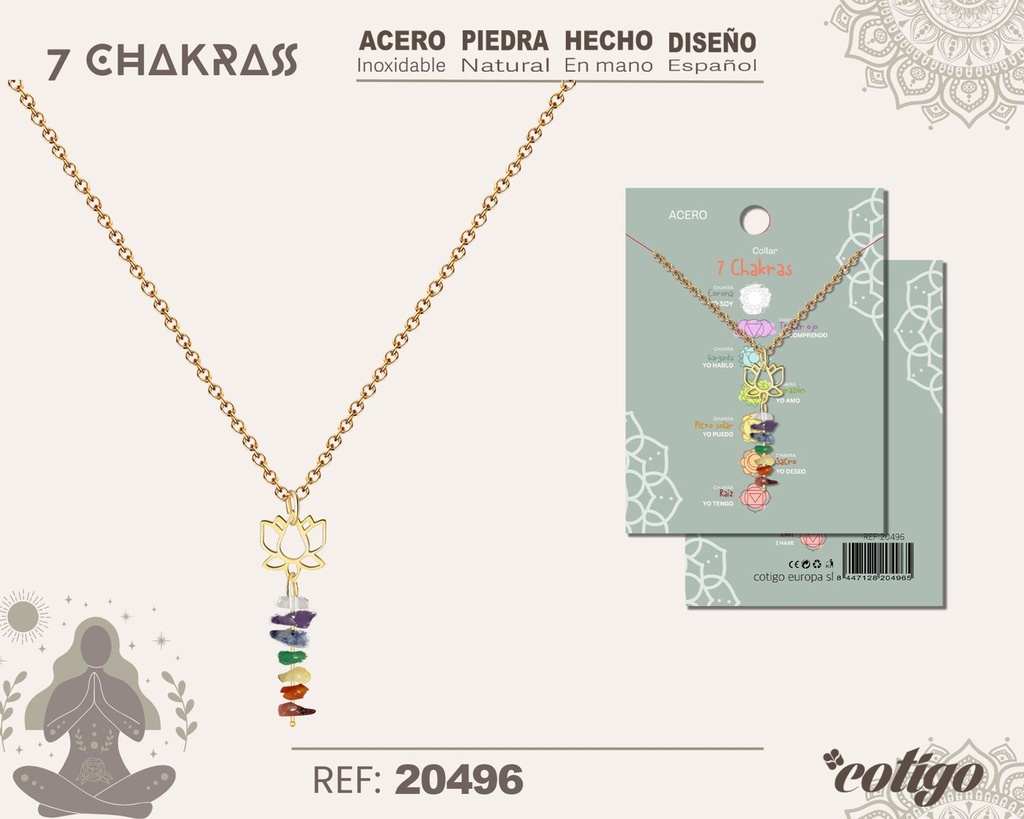 Collar de 7 Chakras con piedra natural y acero - Accesorios de bisutería