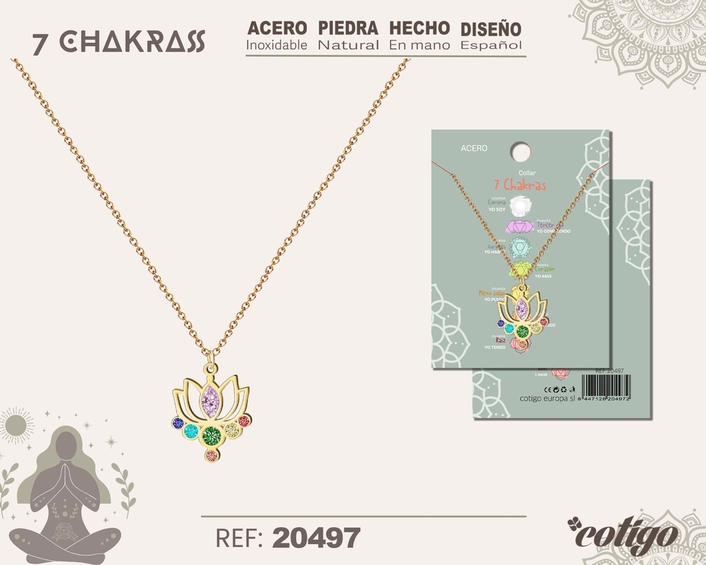 Collar de 7 Chakras con piedra natural y acero - Accesorios de bisutería