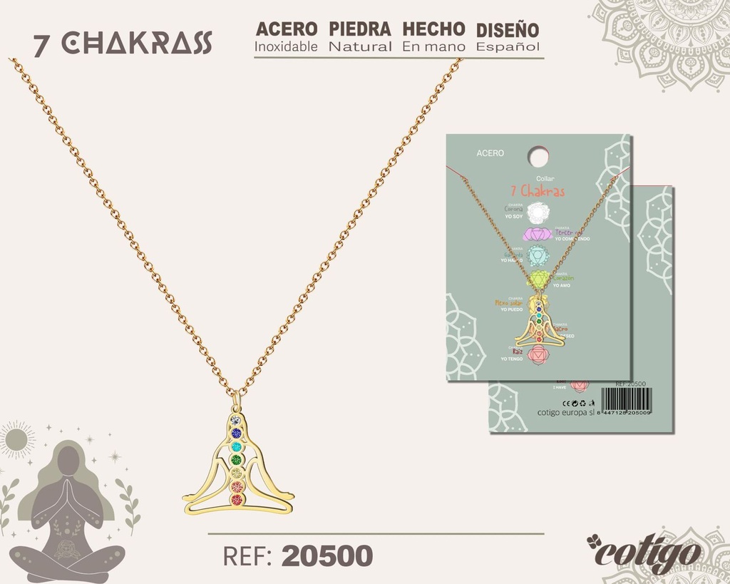 Collar de 7 Chakras con piedra natural y acero - Accesorios de bisutería