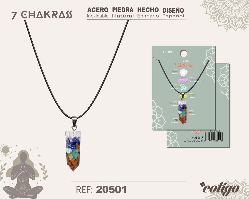 Collar de 7 Chakras con piedra natural y acero - Accesorios de bisutería