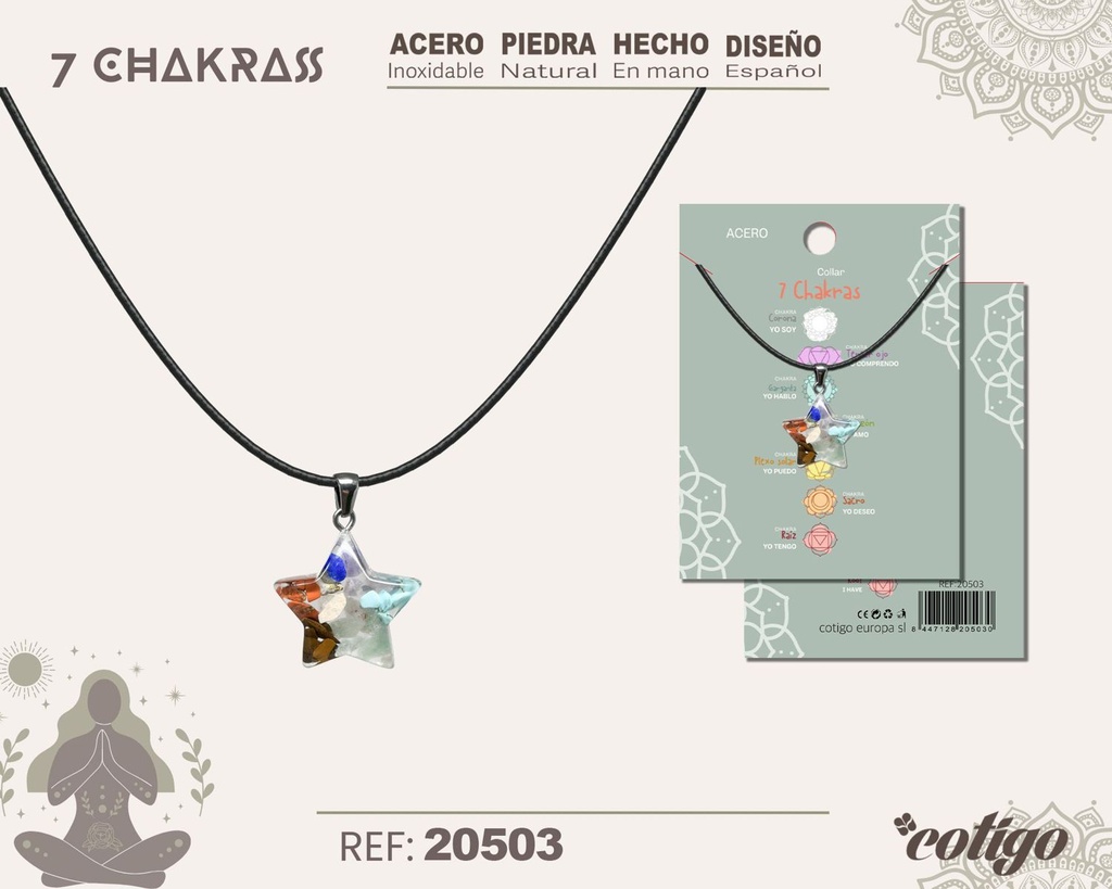 Collar de 7 Chakras con piedra natural y acero - Accesorios de bisutería