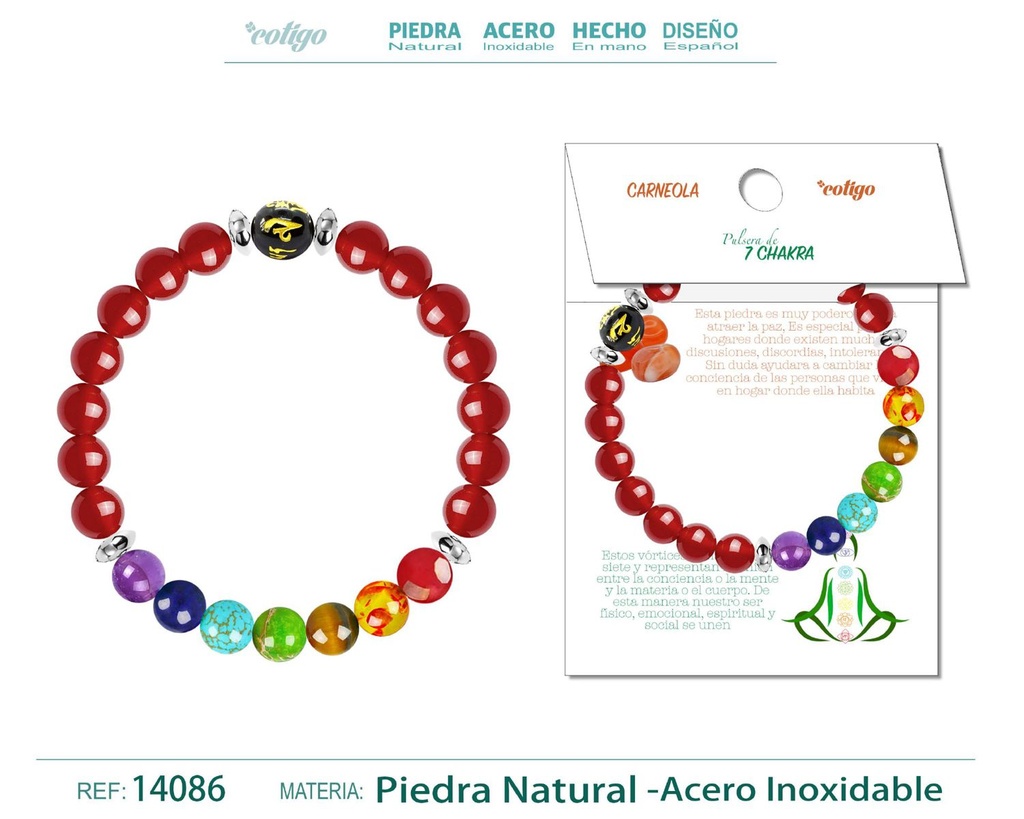 Pulsera de 7 Chakras de piedra natural Carneola - Accesorios de bisutería