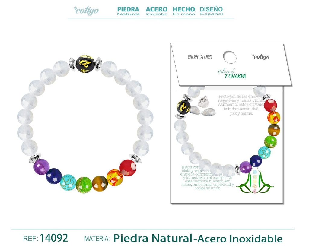 Pulsera de 7 Chakras de piedra natural Cuarzo blanco - Accesorios de bisutería