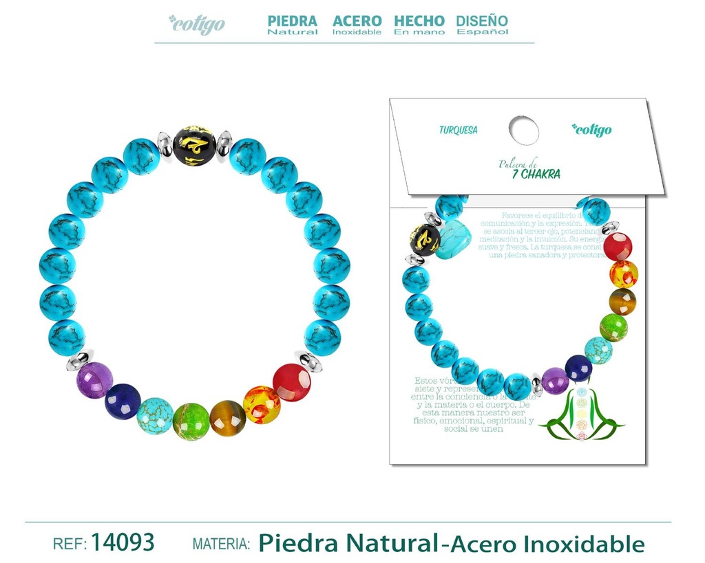 Pulsera de 7 Chakras de piedra natural Turquesa azul - Accesorios de bisutería