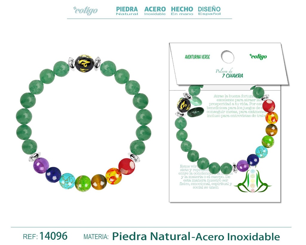 Pulsera de 7 Chakras de piedra natural Aventurina verde - Accesorios de bisutería