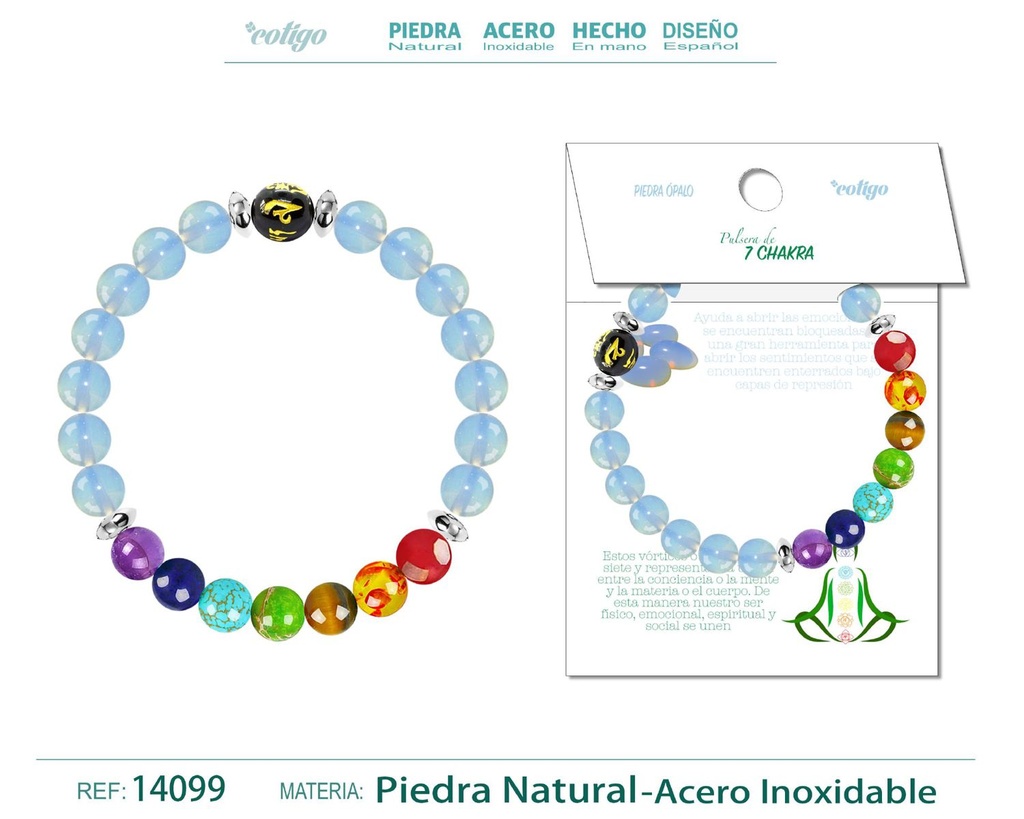 Pulsera de 7 Chakras de piedra natural ópalo - Accesorios de bisutería