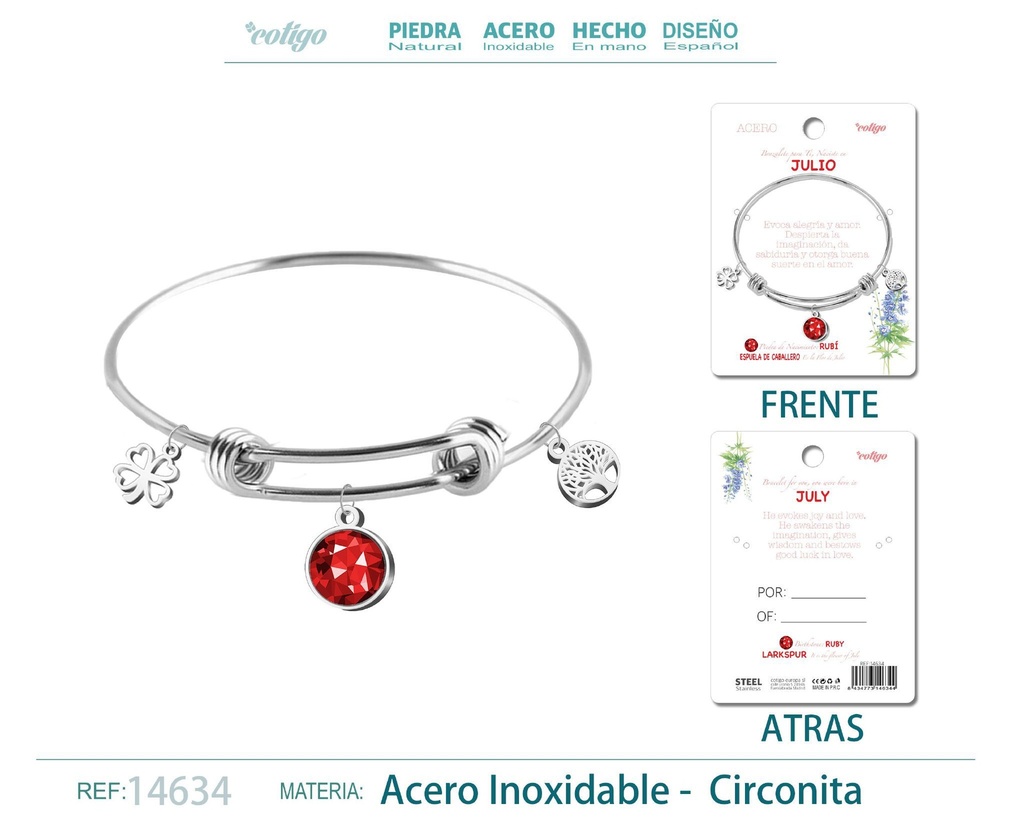 Brazalete de acero para nacimiento del mes de julio - Joyería de regalo