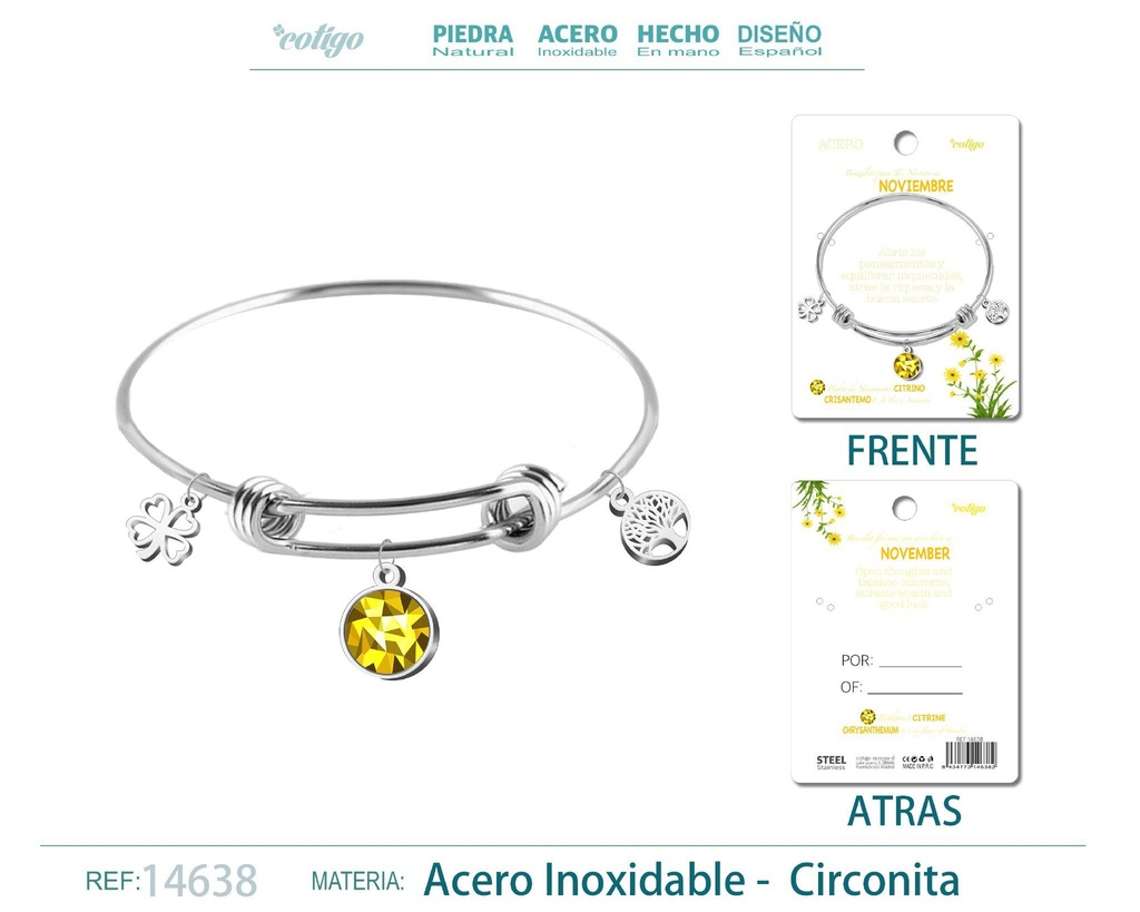 Brazalete de acero para nacimiento del mes de noviembre - Joyería de regalo