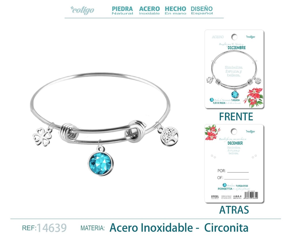 Brazalete de acero para nacimiento del mes de diciembre - Joyas de regalo por mes