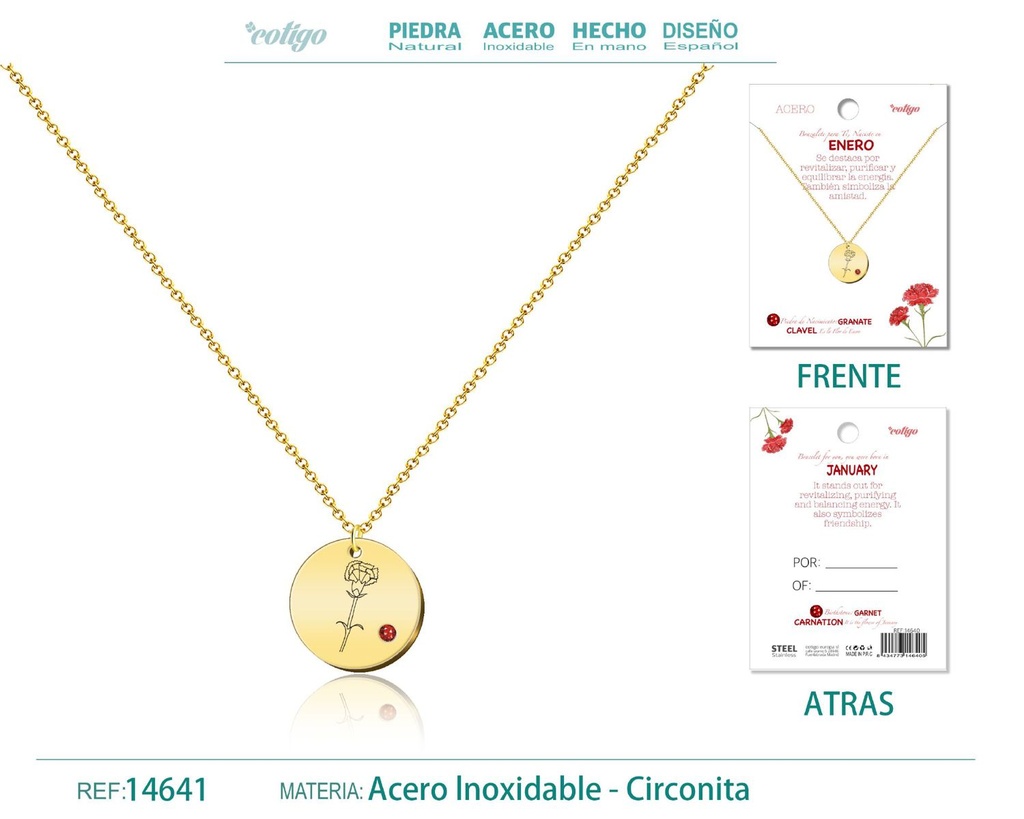 Collar de Acero para Nacimiento de Enero Dorado - Joyería personalizada para regalos